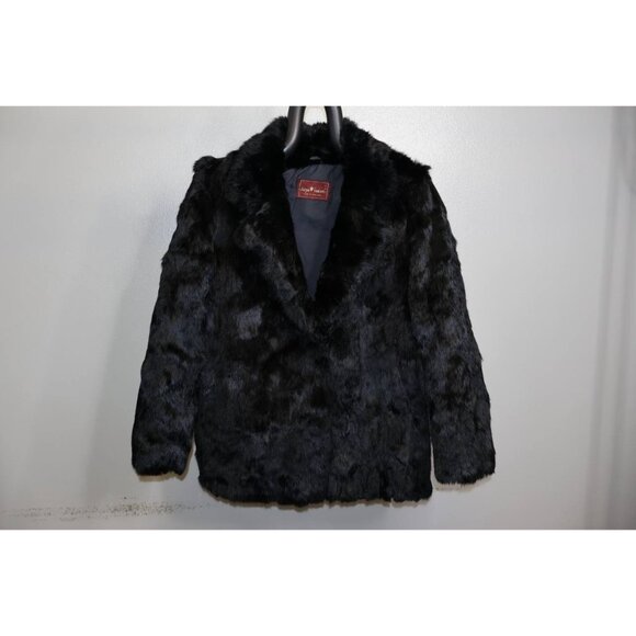 Vintage Sergio Valente Rabbit Fur Coat Black Overcoat Made in Hong Kong L